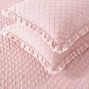 Twin Pink Farmhouse Microfiber Diamond Quilted Bedspread Set with Frayed Edges