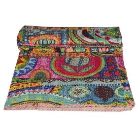 Queen size Colorful Floral Patchwork Quilt Blanket 100-percent Cotton