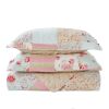 King size 3-Piece Cotton Patchwork Quilt Set with Pink Blue Floral Pattern