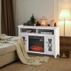 Rustic White Electric Fireplace Mantel TV Stand w/ Adjustable Shelves 2 Storage Cabinets