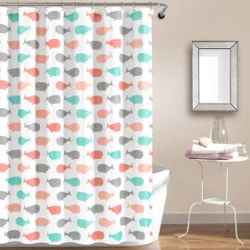 72-inch White Pink Aqua Blue Nautical Whales Polyester Shower Curtain