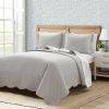 Full/Queen White Grey Scalloped Edge Reversible Thin Light Quilt Set