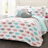 Full/Queen 5 Piece Microfiber Quilt Set in Teal Pink Aqua Waves Whale Pattern