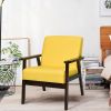 Retro Modern Classic Yellow Linen Wide Accent Chair with Espresso Wood Frame