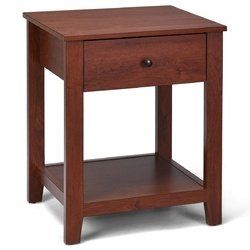 Night Stand End Side Table with Drawer and Storage Shelf