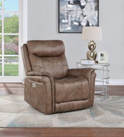 Luxurious Dual-Power Recliner - Warm Camel Faux-Suede, Power Footrest, Power Headrest - Meticulous Craftsmanship, Built-In USB Charging Port