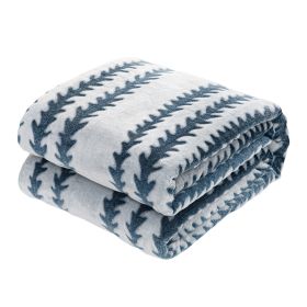 Back Printing Shaved Flannel Plush Blanket, Blue Stripe Blanket for Bed or Sofa,