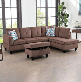 Brown Corduroy Fabric Living Room Sectional Sofa