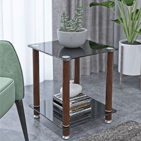 1-Piece Black + Walnut Side Table , 2-Tier Space End ,Modern Night Stand, Sofa