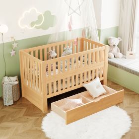 Crib with Drawers and 3 Height Options, Natural