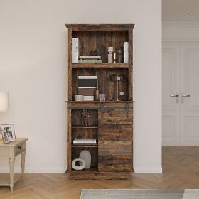 Freestanding Rustic Kitchen Buffet with Hutch, Pantry Storage Cabinet Sliding