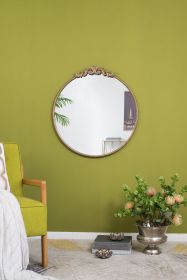 30" x 32" Round Gold Mirror, Wall Mounted Mirror with Metal Frame for Bathroom Living Room