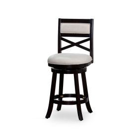 24" Counter Height X-Back Swivel Stool, Espresso Finish, Beige Fabric Seat