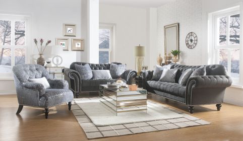 Sofa with 4 Pillows in Dark Gray Velvet