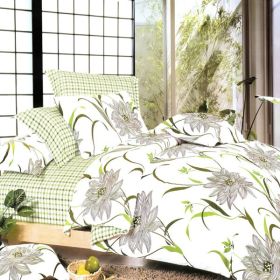 Blancho Bedding - [Green Lotus] 100% Cotton 4PC Duvet Cover set (Queen Size)(Comforter not included)