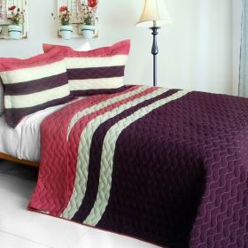 [Goodbye Floppy ] 3PC Vermicelli-Quilted Patchwork Quilt Set (Full/Queen Size)