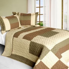 [Solid Serenade] 3PC Vermicelli - Quilted Patchwork Quilt Set (Full/Queen Size)