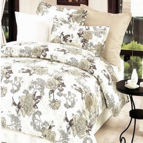 Blancho Bedding - [Ivory Rose] 100% Cotton 4PC Duvet Cover Set (Queen Size)(Comforter not included)