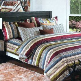 Blancho Bedding - [Cottage Stripe] 100% Cotton 4PC Comforter Cover/Duvet Cover Combo (Queen Size)