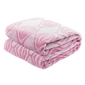 Pack Of 2 Back Printing Shaved Flannel Plush Blanket; checked Blanket for Bed or Sofa; 80" x 90"; Pink