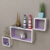 3 White-Purple MDF Floating Wall Display Shelf Cubes Book/DVD Storage