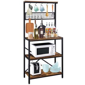 Industrial  Island with Hooks Microwave Stand Vintage Brown Manufactured  Rack