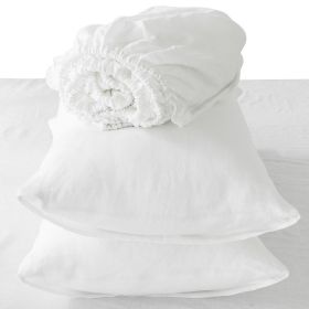 4 Pc Cal-King Bedding Set, Premium Soft White Linen Sheet Set and Pillowcases, Breathable Bedding for Cal-King Bed