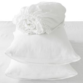 4 Pc Queen Bedding Set, Premium Soft White Linen Sheet Set and Pillowcases, Breathable Bedding for Queen Bed