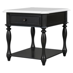 Classic Two-Tone End Table with Open Shelf and Storage Drawer