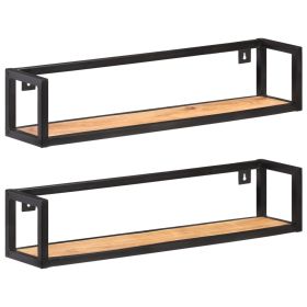 Wall Shelves 2 pcs 31.5" Solid Acacia Wood