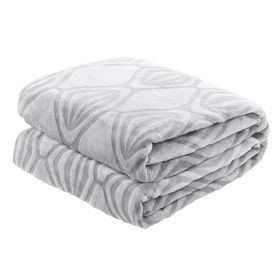 Back Printing Shaved Flannel Plush Blanket, checked Blanket for Bed or Sofa, 80" x 90", Grey ( Set of 2)