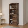 Freestanding Rustic Kitchen Buffet with Hutch, Pantry Storage Cabinet Sliding