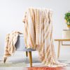 Back Printing Shaved Flannel Plush Blanket, Light Brown Stripe Blanket for Bed or Sofa, 80" x 90" (2 Pack Set of 2)