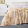 Back Printing Shaved Flannel Plush Blanket, Light Brown Stripe Blanket for Bed or Sofa, 80" x 90" (2 Pack Set of 2)