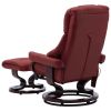 Massage Recliner with Ottoman Wine Red Faux Leather and Bentwood