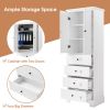 Storage Cabinet with 2 Doors and 4 Drawers for Bathroom, Office, Adjustable Shelf, MDF Board with Painted Finish, White