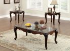 Formal Traditional 3pc Table set Occasional Tables Living Room Furniture 1x Coffee Table And 2x End Tables Faux Marble Top Intricate Design