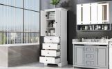 Storage Cabinet with 2 Doors and 4 Drawers for Bathroom, Office, Adjustable Shelf, MDF Board with Painted Finish, White