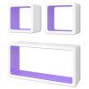 3 White-Purple MDF Floating Wall Display Shelf Cubes Book/DVD Storage