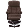 Massage Recliner with Ottoman Brown Faux Leather and Bentwood