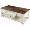 ON-TREND Two-tone Retro Cocktail Table Coffee Table Easy Assembly Movable with Caster Wheels for Livingroom (Antique White)