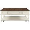 ON-TREND Two-tone Retro Cocktail Table Coffee Table Easy Assembly Movable with Caster Wheels for Livingroom (Antique White)