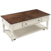 ON-TREND Two-tone Retro Cocktail Table Coffee Table Easy Assembly Movable with Caster Wheels for Livingroom (Antique White)