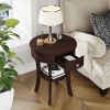 2-Tier Wood Round End Table with Open Drawer