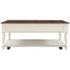 ON-TREND Two-tone Retro Cocktail Table Coffee Table Easy Assembly Movable with Caster Wheels for Livingroom (Antique White)