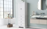 Storage Cabinet with 2 Doors and 4 Drawers for Bathroom, Office, Adjustable Shelf, MDF Board with Painted Finish, White