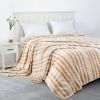 Back Printing Shaved Flannel Plush Blanket, Light Brown Stripe Blanket for Bed or Sofa, 80" x 90" (2 Pack Set of 2)