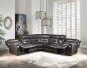 Sectional Sofa Power Motion Gray Leather Aire