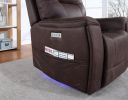 Triple-Power Recliner - Power Headrest, Power Footrest, Power Lumbar - Lighted Cupholders - Transitional Design, Canyon Walnut Leatherette