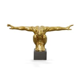 Mirrored Gold Crouching Diver Sculpture on Base (Option: GOLD)